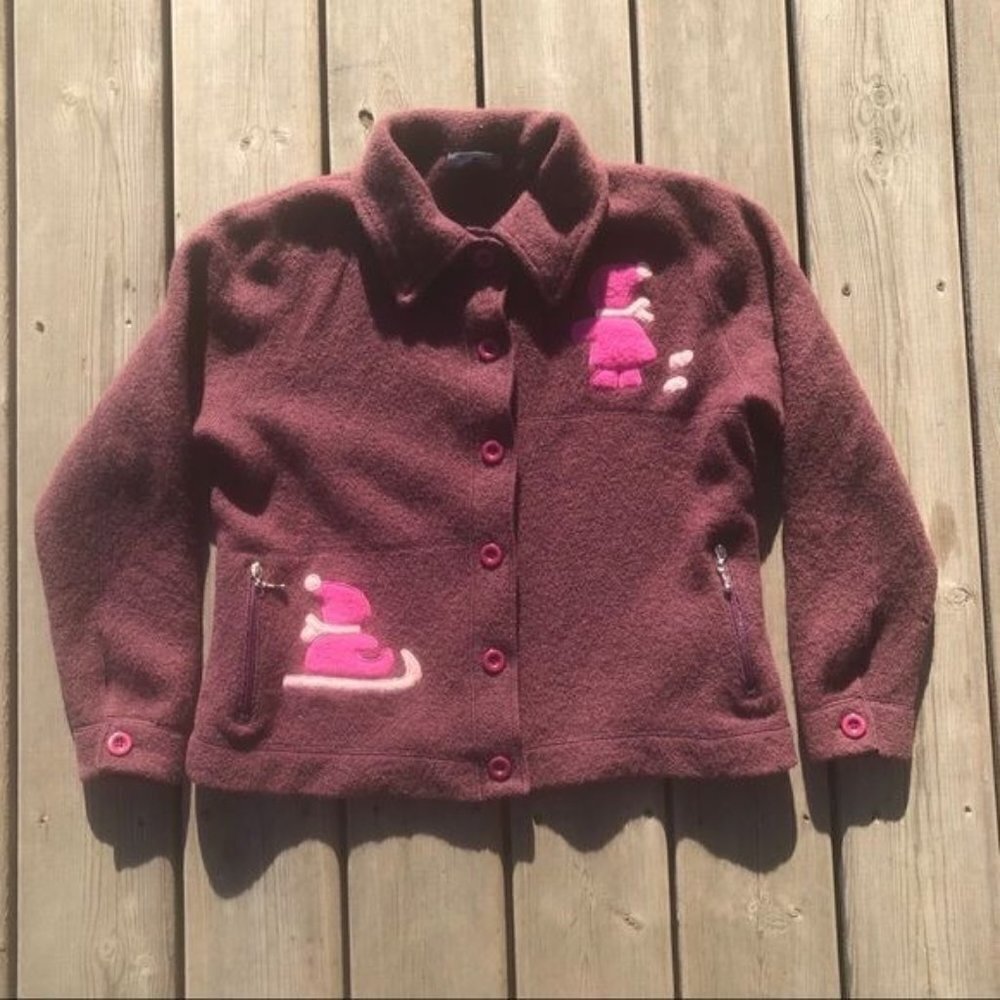 Vintage Zink Woman’s Small Wool Purple Jacket Inuit Eskimo Cardigan‎